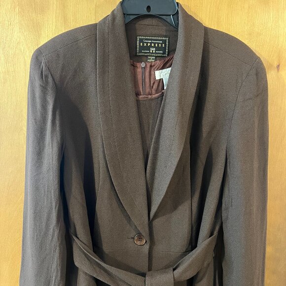 Express Brown Double Breasted Padded Shoulder Blazer & Dress Outfit 3/4 & 7/8 - Picture 2 of 8